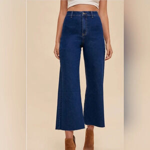 Anniewear LA High Waist Wide Flare Leg Mia Crop Jeans, Dark Wash, Raw Hem, EUC!